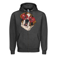 Charcoal Heather saint bernard with love glasses Zipper Hoodie - RanaPortraitStore