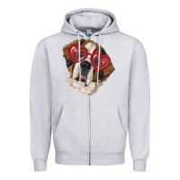 Heather Grey saint bernard with love glasses Zipper Hoodie - RanaPortraitStore