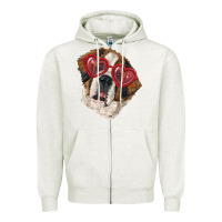 Oatmeal Heather saint bernard with love glasses Zipper Hoodie - RanaPortraitStore