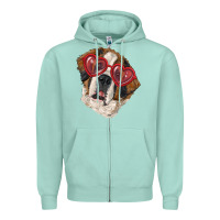 Seafoam saint bernard with love glasses Zipper Hoodie - RanaPortraitStore