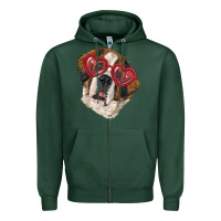 Sports Green saint bernard with love glasses Zipper Hoodie - RanaPortraitStore