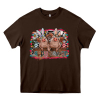 Chocolate Brown Happy Easter Heavy Core Tee - CowhideDigitalArt
