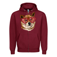 Burgundy shiba inu with love glasses Zipper Hoodie - RanaPortraitStore