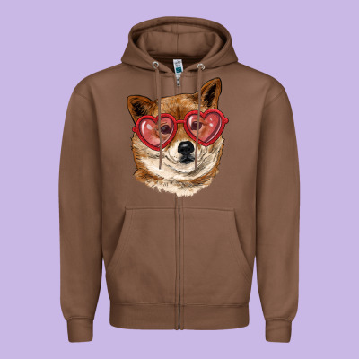 Zipper Hoodie shiba inu with love glasses