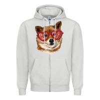 Dove Grey shiba inu with love glasses Zipper Hoodie - RanaPortraitStore