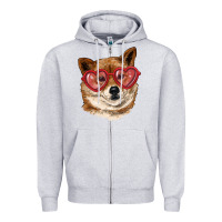 Heather Grey shiba inu with love glasses Zipper Hoodie - RanaPortraitStore