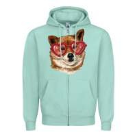 Seafoam shiba inu with love glasses Zipper Hoodie - RanaPortraitStore