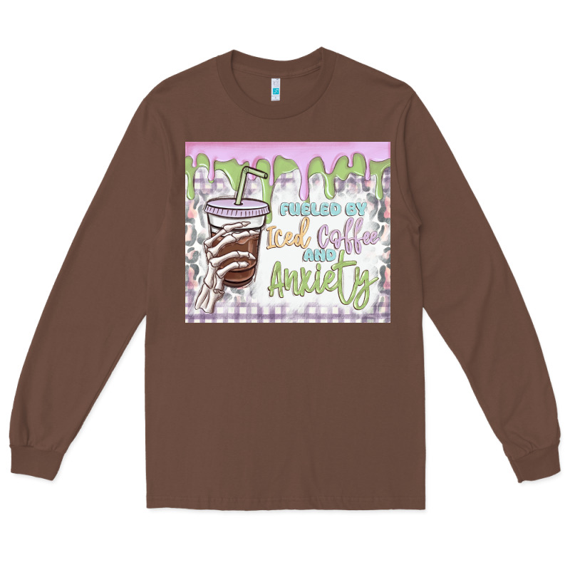 Fueled By Iced Coffee And Anxiety Long Sleeve Tee by MaliasSmallBusiness | Teevron