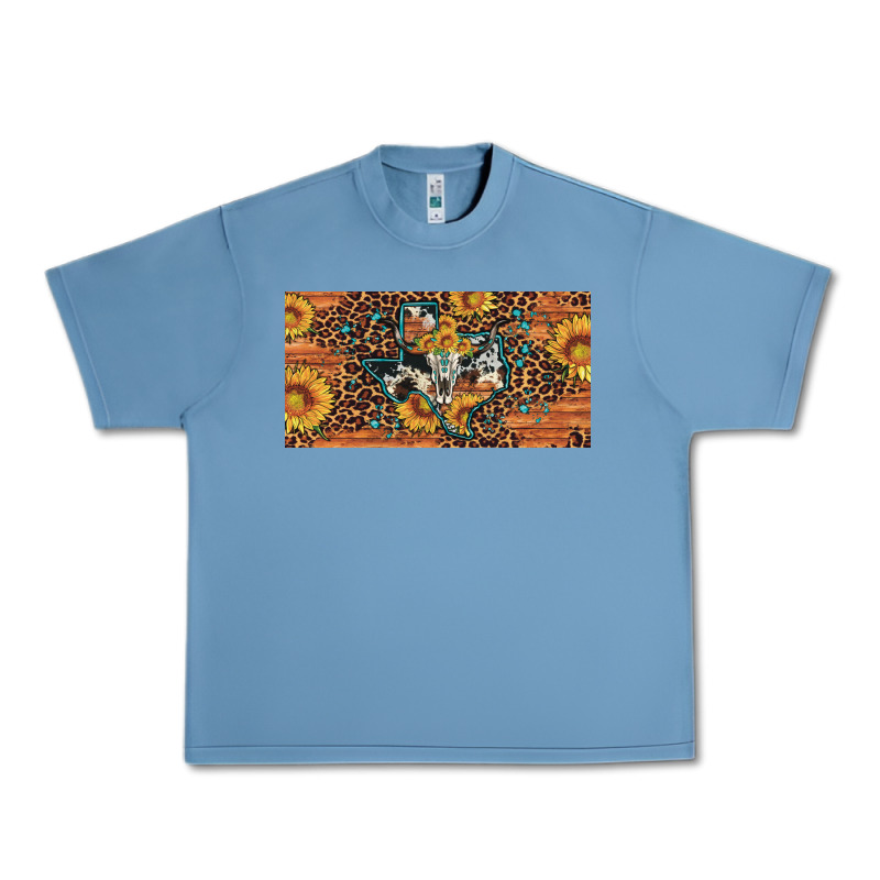 Texas Map Bull Skull Sunflower Leopard Licence Plate Urban Heavy Tee by Artiststas | Teevron