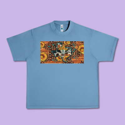 Texas Map Bull Skull Sunflower Leopard Licence Plate Urban Heavy Tee Designed By Artiststas