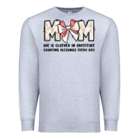 Heather Grey mom she is clothed in gratitude counting blessings Premium Sweatshirt - JahusDesignShop