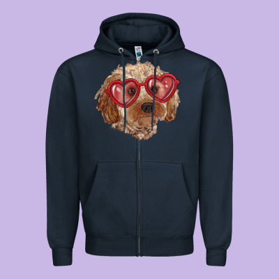 Zipper Hoodie toy poodle with love glasses
