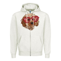 Oatmeal Heather toy poodle with love glasses Zipper Hoodie - RanaPortraitStore