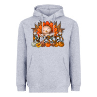 Heather Grey Thanksgiving Turkey Pumpkin Blessed Heavyweight Hoodie - CowhideDigitalArt