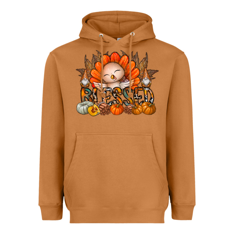 Thanksgiving Turkey Pumpkin Blessed Heavyweight Hoodie by CowhideDigitalArt | Teevron