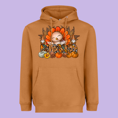 Thanksgiving Turkey Pumpkin Blessed Heavyweight Hoodie Designed By Cowhidedigitalart