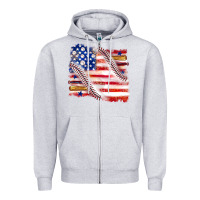 Heather Grey baseball american flag Zipper Hoodie - texasbilliewilder