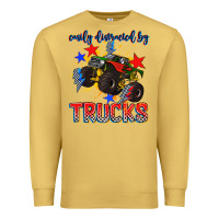 Antique Gold easily distracted by trucks Premium Sweatshirt - AdoDesignShop