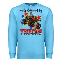 Ocean Blue easily distracted by trucks Premium Sweatshirt - AdoDesignShop