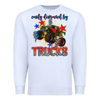 White easily distracted by trucks Premium Sweatshirt - AdoDesignShop