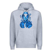 Heather Grey blueribbon with boxing gloves Premium Hoodie - NancyCooperArtShop