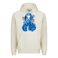 Oatmeal Heather blueribbon with boxing gloves Premium Hoodie - NancyCooperArtShop