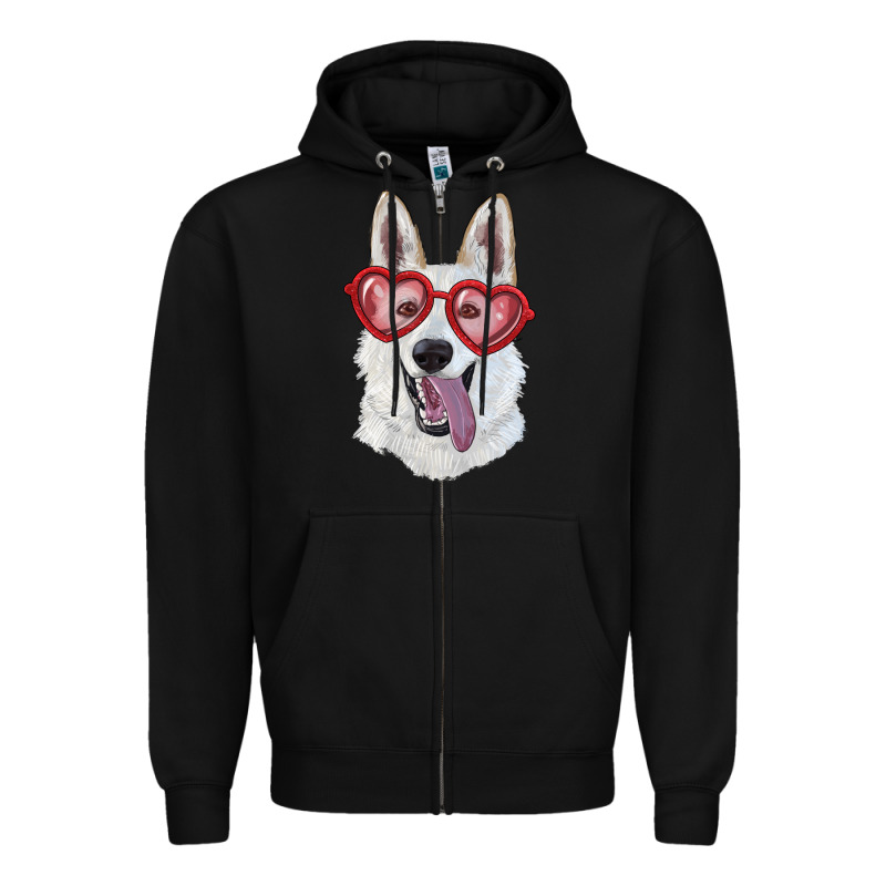 White Shepherd With Love Glasses Zipper Hoodie by RanaPortraitStore | Teevron