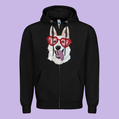 Zipper Hoodie white shepherd with love glasses