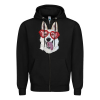 Black white shepherd with love glasses Zipper Hoodie - RanaPortraitStore