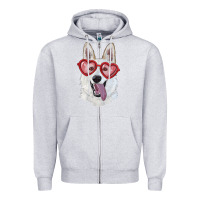 Heather Grey white shepherd with love glasses Zipper Hoodie - RanaPortraitStore