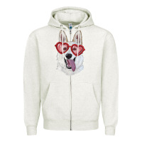Oatmeal Heather white shepherd with love glasses Zipper Hoodie - RanaPortraitStore