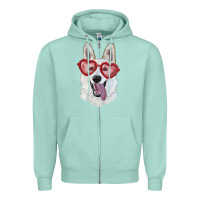 Seafoam white shepherd with love glasses Zipper Hoodie - RanaPortraitStore