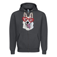 Smoke white shepherd with love glasses Zipper Hoodie - RanaPortraitStore