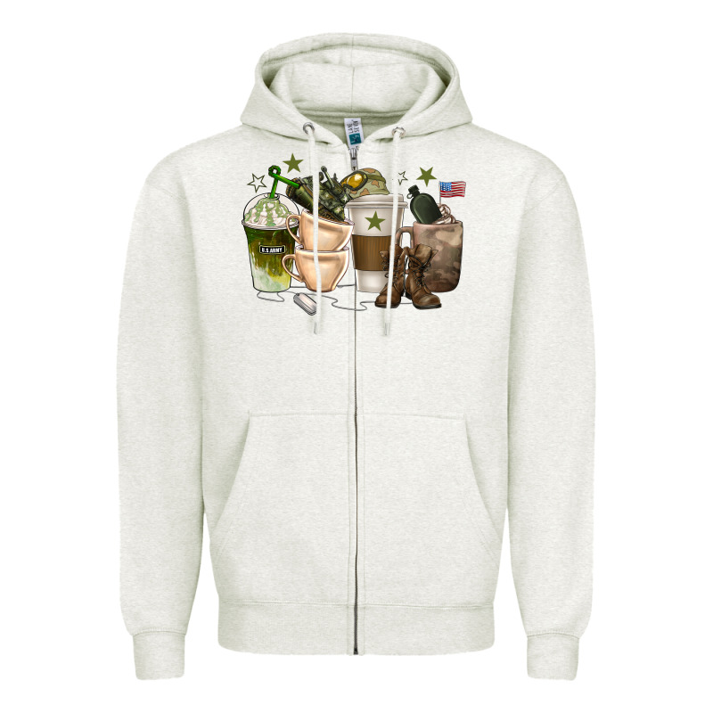 Coffee Cups Army Zipper Hoodie by texasbilliewilder | Teevron