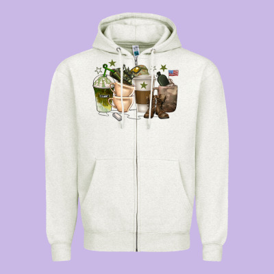 Zipper Hoodie coffee cups army