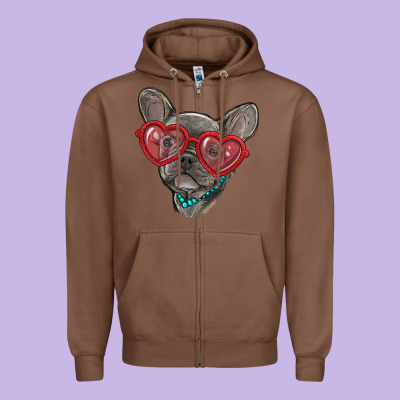 Zipper Hoodie french bulldog with love glasses