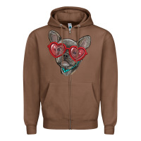Chestnut french bulldog with love glasses Zipper Hoodie - RanaPortraitStore