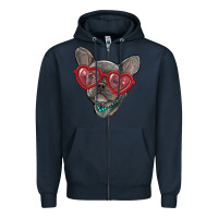 Navy french bulldog with love glasses Zipper Hoodie - RanaPortraitStore