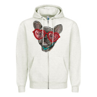 Oatmeal Heather french bulldog with love glasses Zipper Hoodie - RanaPortraitStore