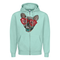 Seafoam french bulldog with love glasses Zipper Hoodie - RanaPortraitStore