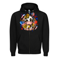 Black cute cow fourth of july Zipper Hoodie - texasbilliewilder