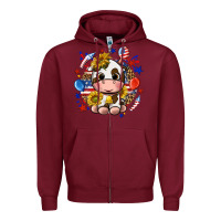 Burgundy cute cow fourth of july Zipper Hoodie - texasbilliewilder