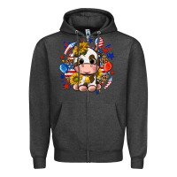 Charcoal Heather cute cow fourth of july Zipper Hoodie - texasbilliewilder