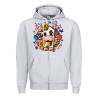 Heather Grey cute cow fourth of july Zipper Hoodie - texasbilliewilder