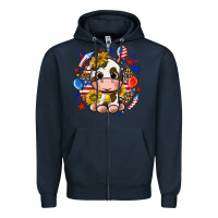 Navy cute cow fourth of july Zipper Hoodie - texasbilliewilder