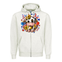 Oatmeal Heather cute cow fourth of july Zipper Hoodie - texasbilliewilder