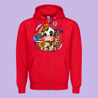 Zipper Hoodie cute cow fourth of july