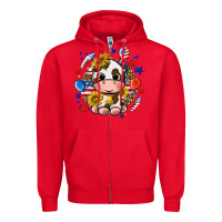 Red cute cow fourth of july Zipper Hoodie - texasbilliewilder