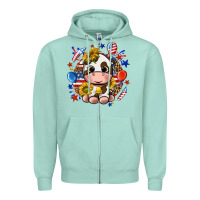 Seafoam cute cow fourth of july Zipper Hoodie - texasbilliewilder