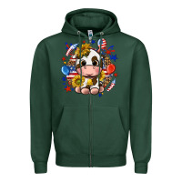 Sports Green cute cow fourth of july Zipper Hoodie - texasbilliewilder
